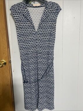Tory Burch Navy and White Geometric Midi Dress